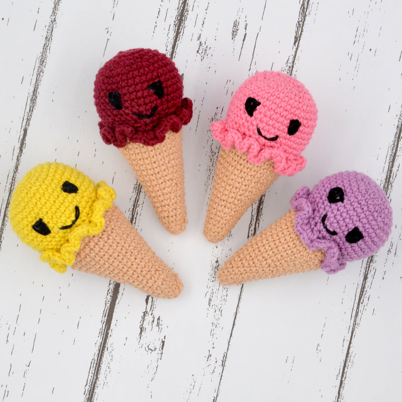 Set of 4 Amigurumi Tiny Baby Ice Cream Cone - Multicolor