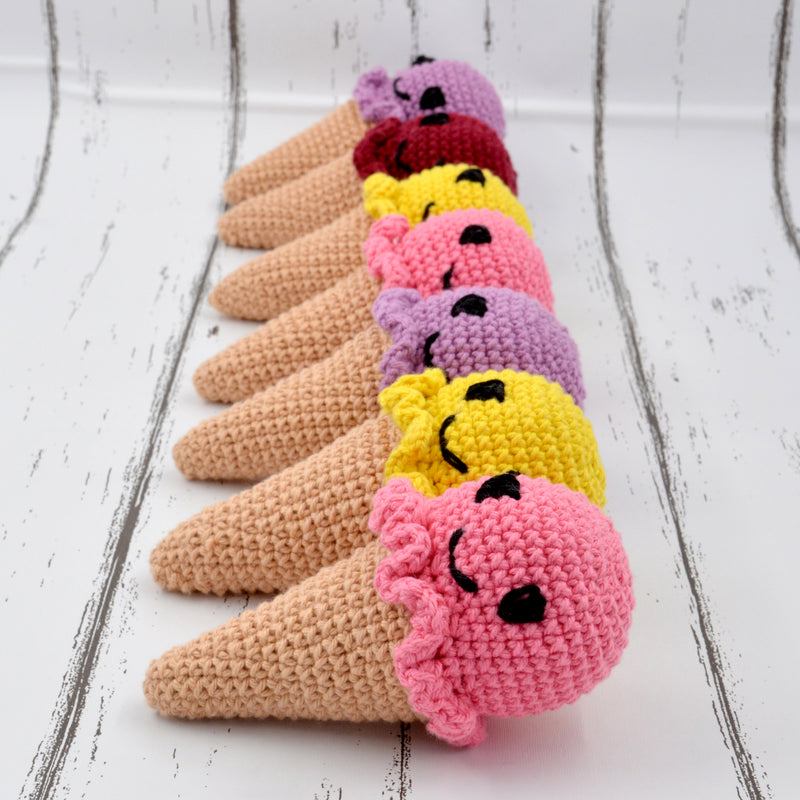 Set of 8 Amigurumi Tiny Baby Ice Cream Cone - Multicolor
