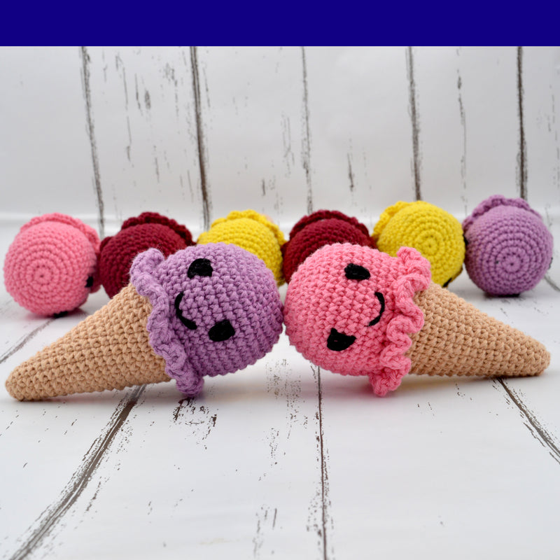 Set of 8 Amigurumi Tiny Baby Ice Cream Cone - Multicolor