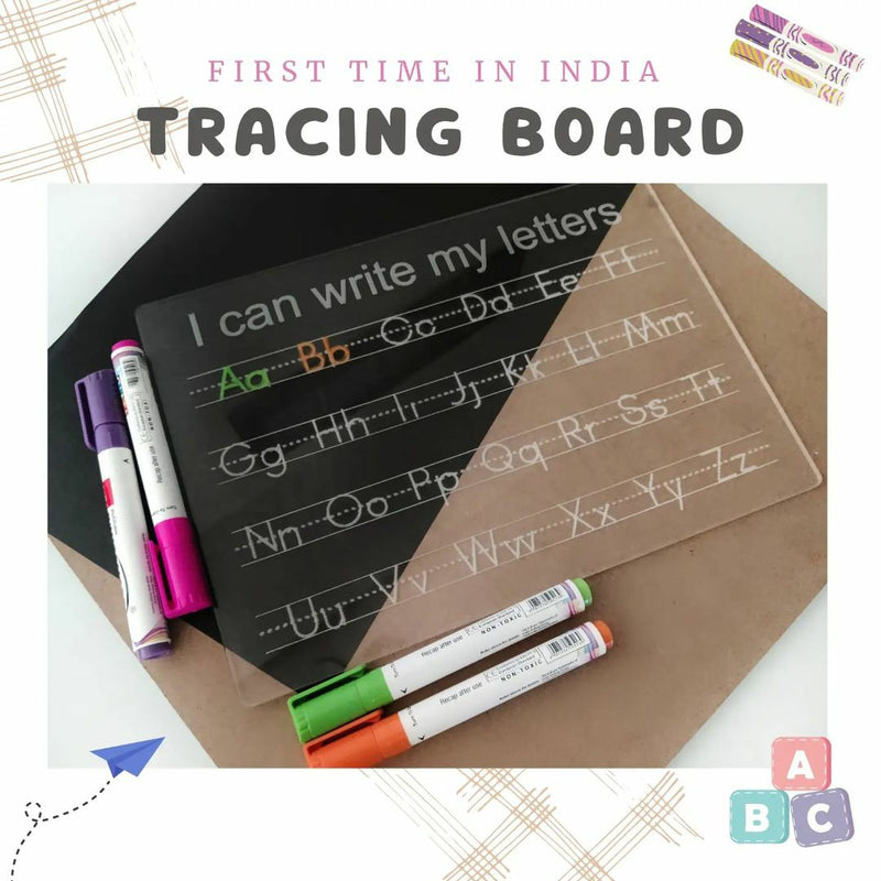 KIDDO KORNER | Reusable Acrylic Alphabet Tracing Board | Acrylic Alphabet Writing Tray Toy | A to Z Alphabet Tracing Tray | Tracing Tray for Kids