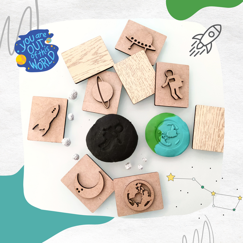 KIDDO KORNER, Space Theme Stamp Set, Stamp Art for Kids
