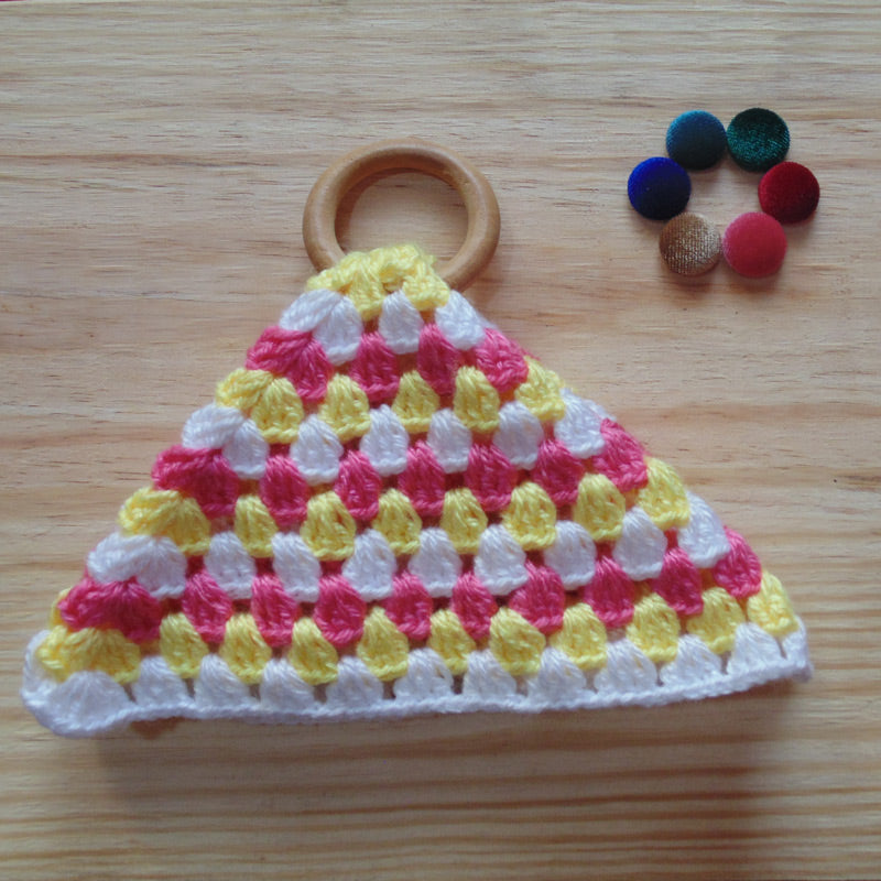 Crochet Handmade Wood Teether cum Hanky