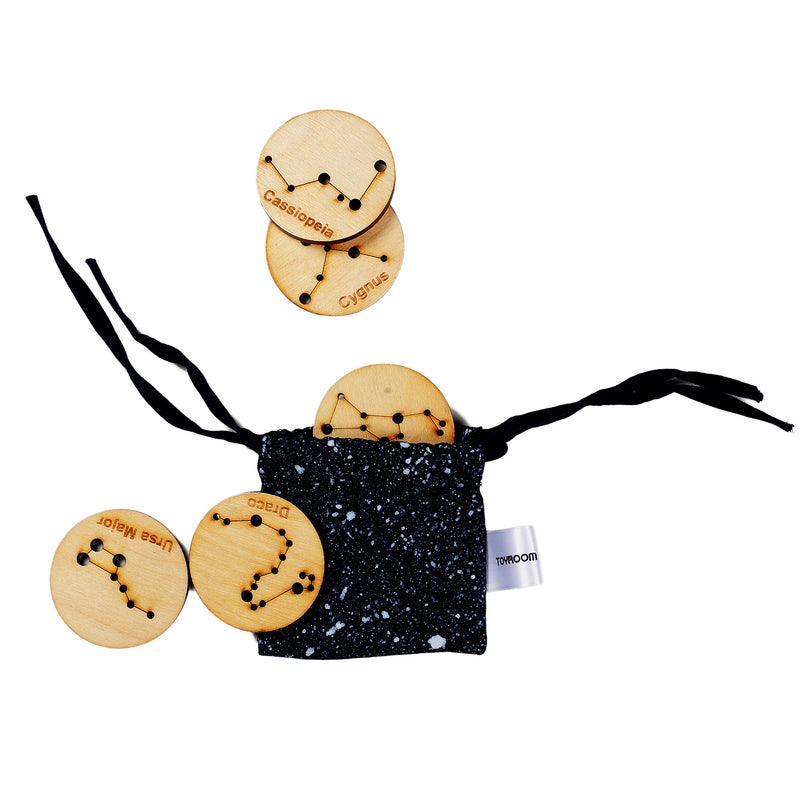 Little Star Gazers' Wooden Constellation Coins-5 Pieces in a Cotton Bag