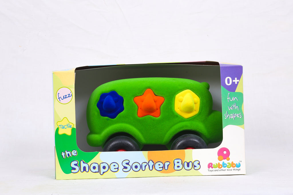 The Shape Sorter Bus Large Green 0 to 10 years RUBBABU TOYS JoGenii