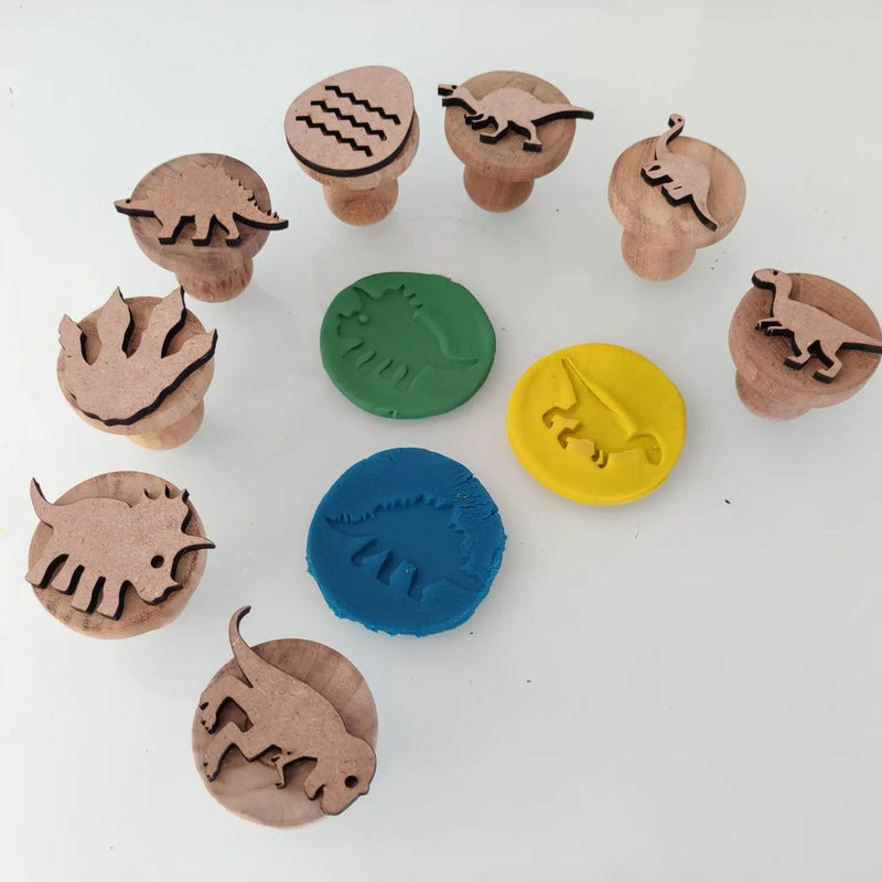 KIDDO KORNER | Dino Play Dough Stamp Set | Stamp Set of 9 | Stamp Art for Kids | Wooden Stamp for Kids | Stamping Toy for Kids | Kiddo Korner Stamp Set | Wooden Stamp Art Set
