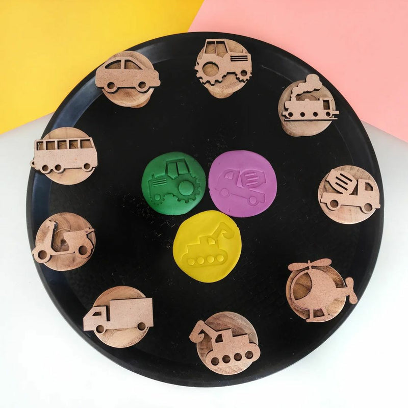 KIDDO KORNER | Vehicle Play Dough Stampers Set | Stamp Set of 9 | Stamp Art for Kids | Wooden Stamp for Kids | Stamping Toy for Kids…