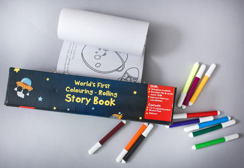 Solar System Colouring Roll Story Book with Crayons