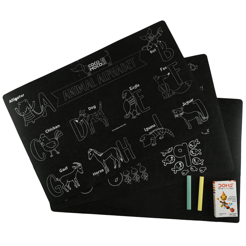 Reusable Chalk Board Drawing Table Mats, Set of 3 Mats (Includes 10 Coloured Chalks)