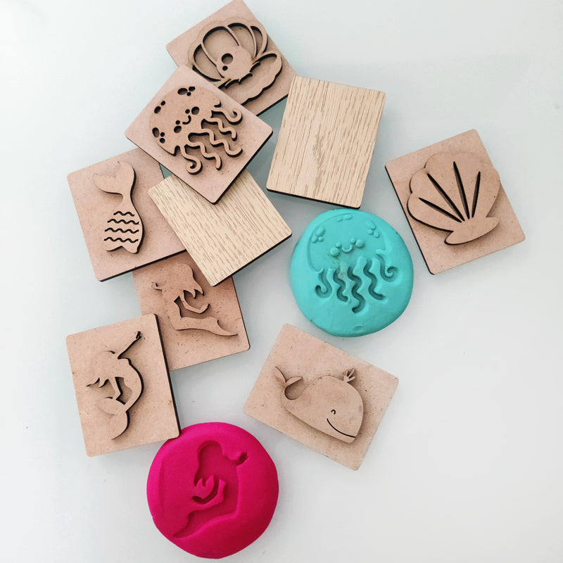 KIDDO KORNER | Mermaid Theme Stamp Set | Stamp Set of 9 | Stamping Set Toy for Kids | Art & Craft | Stamp Art Set | MDF Stamp Art Set | Play Dough Stamp Set…