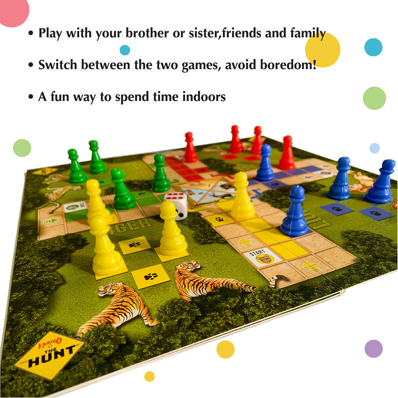 Classic Snakes & Ladders+Ludo with Wild Animals Twist 2-in-1 Combo Board Game for Kids 4+