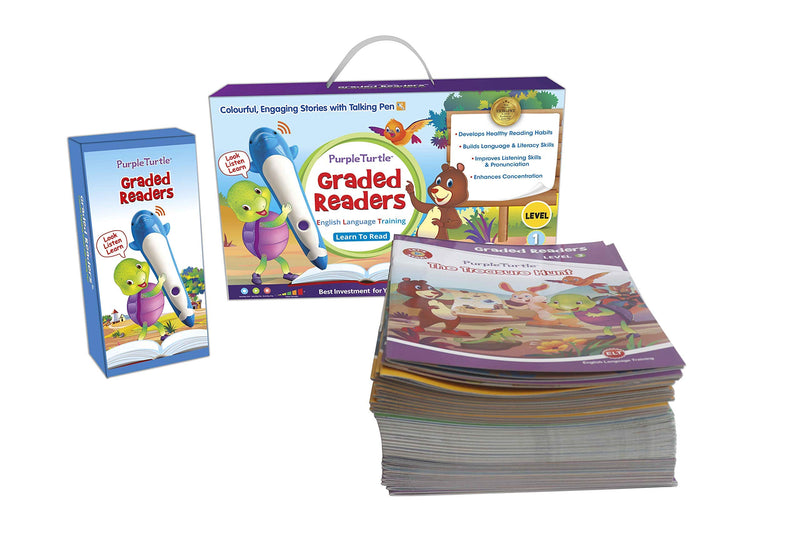 Purple Turtle Graded Reader Box (36 Books in a box) Level 1,2 & 3 with Talking Pen