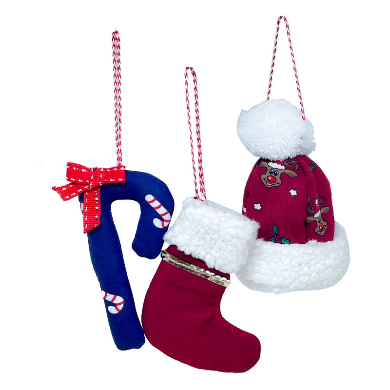 ALL THAT WINTER NEEDS - CANDY, STOCKING & WINTER CAP - PACK OF 3 ORNAMENTS