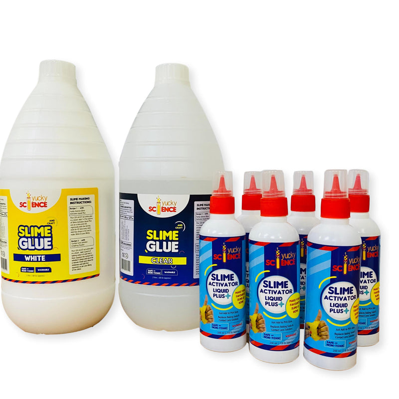 Jumbo Slime Kit. Make 200+ Slimes - Pack of 2 Bottles Slime & Craft Glue (Clear/White, 2 litres Each) + 6 Bottles Slime Activator Liquid Plus Clear (200 ml Each)