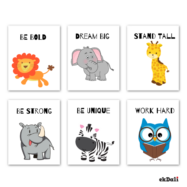 Animal Prints Motivational Message for Nursery | Set of 6 | 6 X 8 Inches