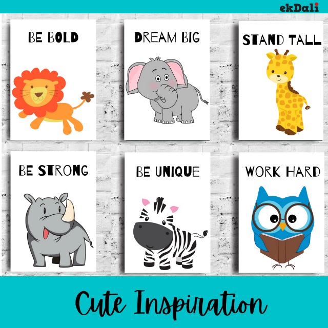 Animal Prints Motivational Message for Nursery | Set of 6 | 6 X 8 Inches