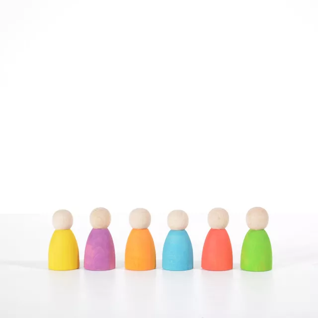 6 Rainbow Peg Dolls Set