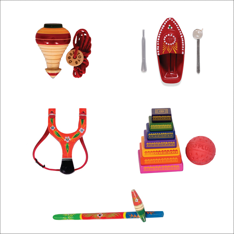 Desi Toys Desi Khel Pack of 5/ Iconic & Classic Indian Games & Indian Toys Pack of 5 , Made In india