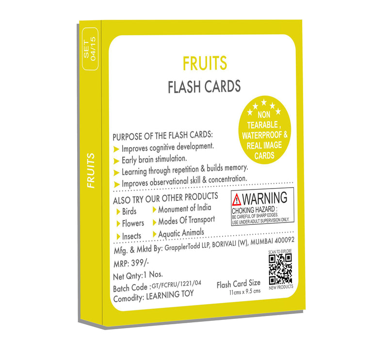 Fruits Flash Cards |GrapplerTodd Flashcards for Kids Early Learning Flash Cards Easy and Fun Way of Learning 6 Months to 6 Years Babies