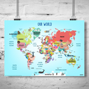 Fun World Map with Country Names &  6 Knowledge cards | 24X23 Inch