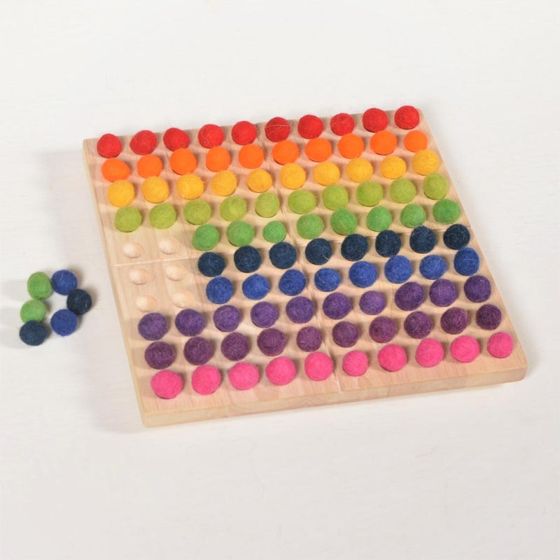 Hundred board with Wool Balls - hundred frame - 100 board - counting board - Montessori toy - math manipulative