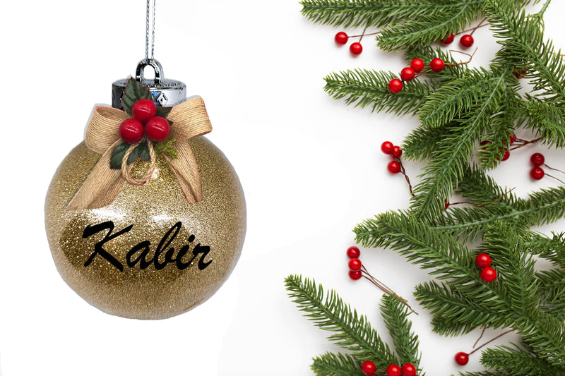 GLITTER BAUBLE WITH BOW (Personalization Available )