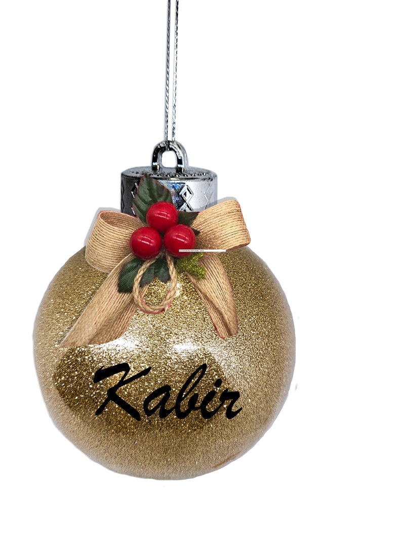 GLITTER BAUBLE WITH BOW (Personalization Available )