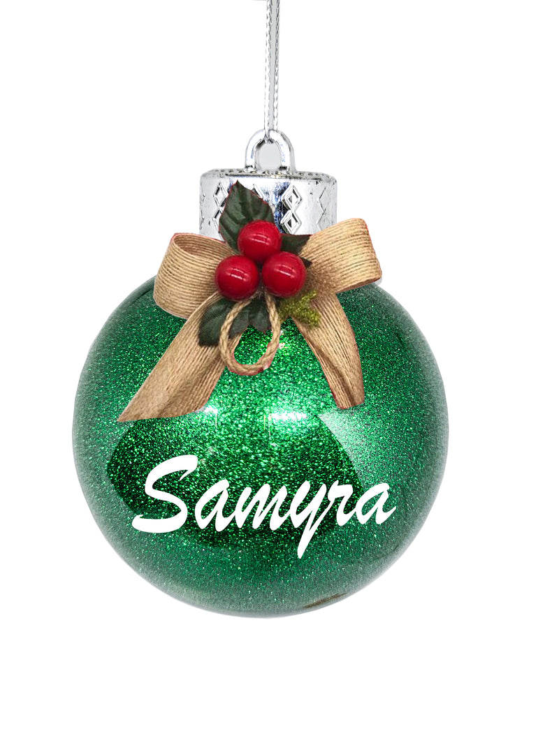 GLITTER BAUBLE WITH BOW (Personalization Available )