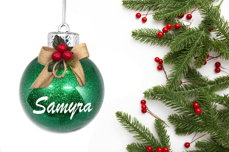GLITTER BAUBLE WITH BOW (Personalization Available )