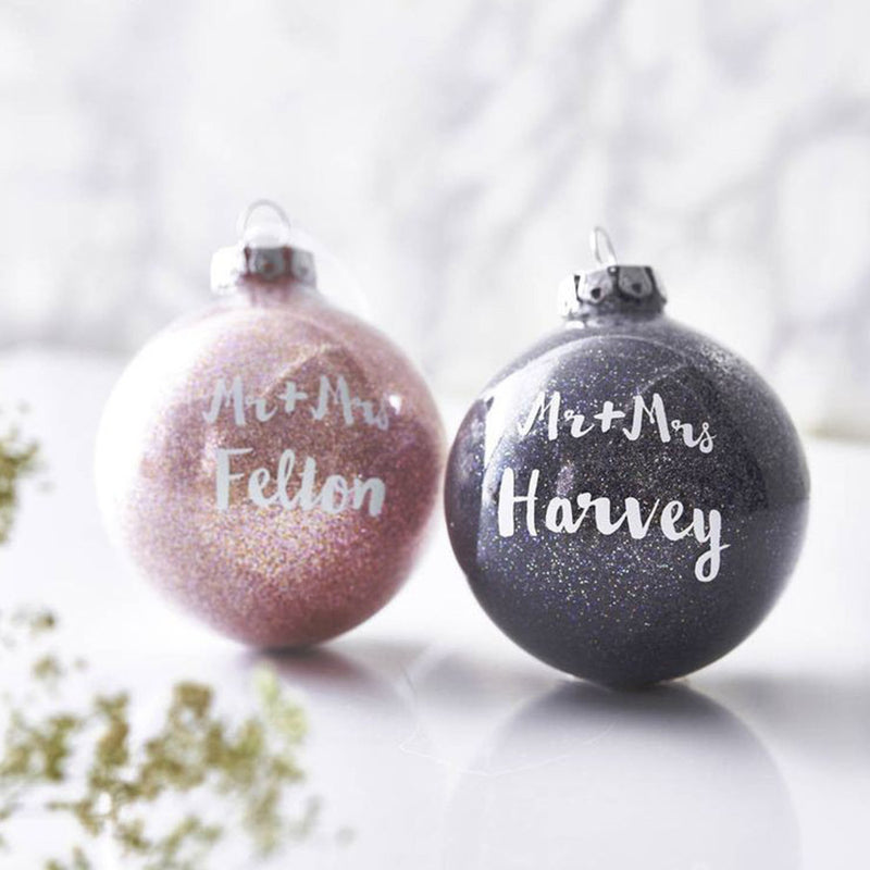 GLITTER BAUBLE WITH BOW - ROSE GOLD  ( Personalization Available)