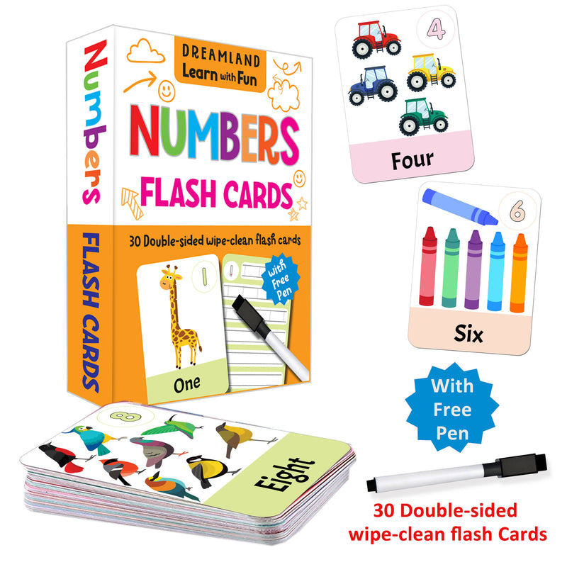 Flash Cards Numbers - 30 Double Sided Wipe Clean Flash Cards for Kids (With Free Pen) : Early Learning Children Book By Dreamland Publications 9789388416023