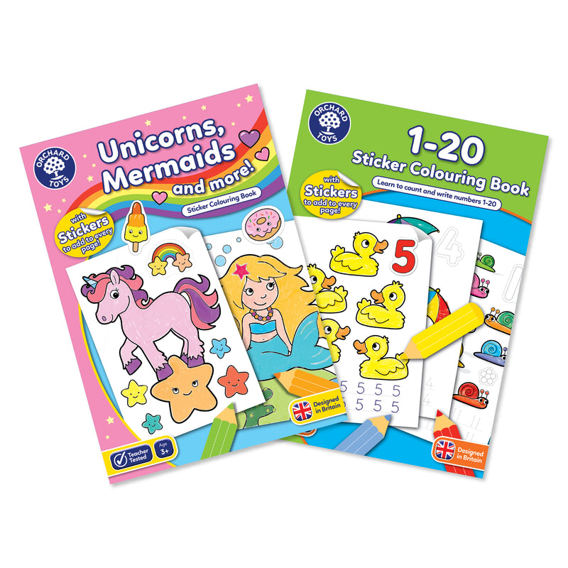Unicorns, Mermaids and more!  + 1-20 Sticker Colouring Books