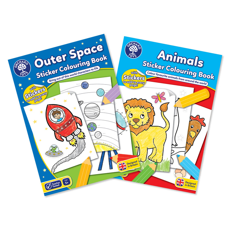 Outer Space + Animals Sticker Colouring Books