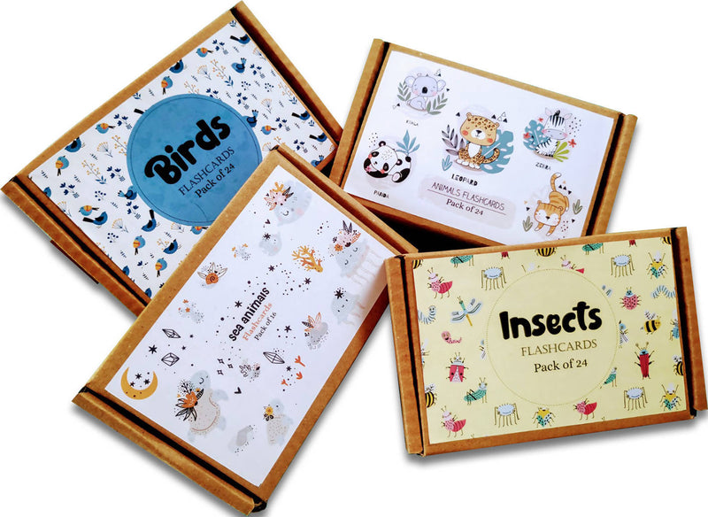 Animals world flashcards combo pack (animals, birds, insects and sea animals)