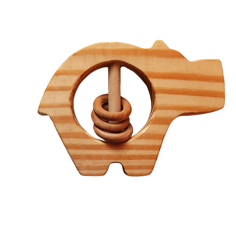 Wooden Animal Shape Baby Rattle (Hippo/Elephant/Turtle/Fish)