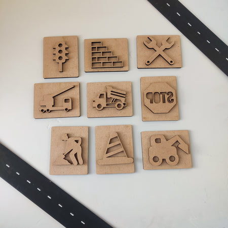 KIDDO KORNER | Construction Theme Stamp Set | Stamp Set of 9 | Stamping Set Toy for Kids | Art & Craft | Stamp Art Set | MDF Stamp Art Set | Play Dough Stamp Set…