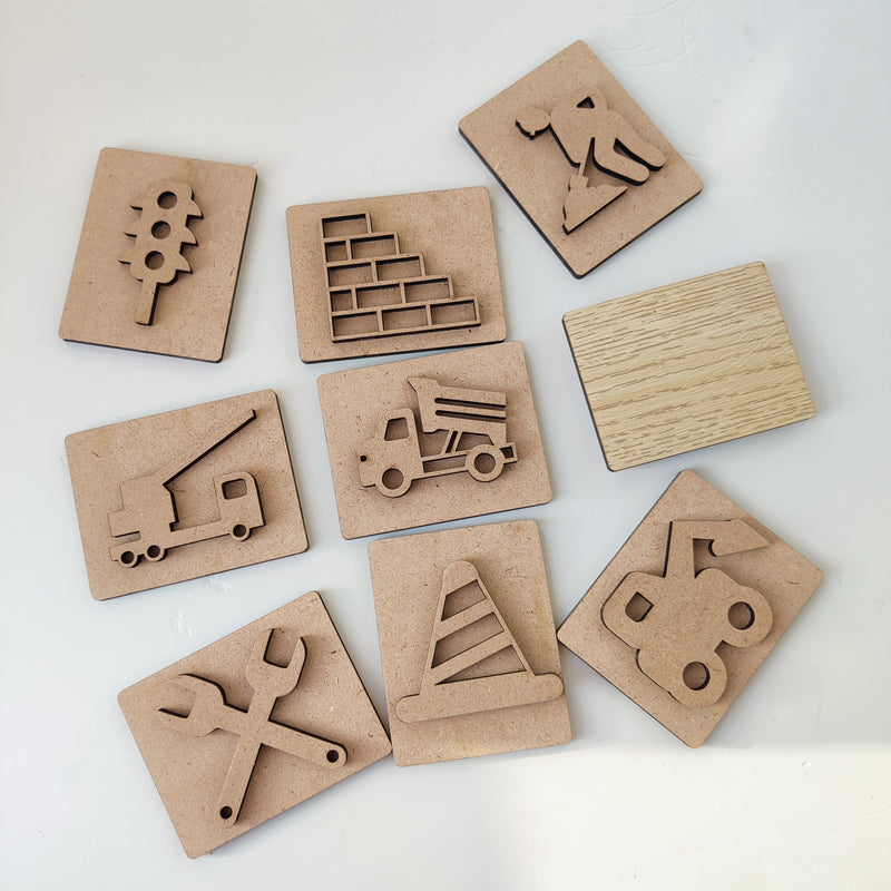 KIDDO KORNER | Construction Theme Stamp Set | Stamp Set of 9 | Stamping Set Toy for Kids | Art & Craft | Stamp Art Set | MDF Stamp Art Set | Play Dough Stamp Set…