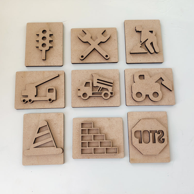 KIDDO KORNER | Construction Theme Stamp Set | Stamp Set of 9 | Stamping Set Toy for Kids | Art & Craft | Stamp Art Set | MDF Stamp Art Set | Play Dough Stamp Set…