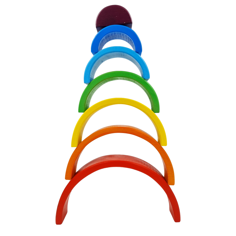 GrapplerTodd -7 piece Rainbow Stacker Fun Wooden Stacking and Plugging Toy for Toddlers