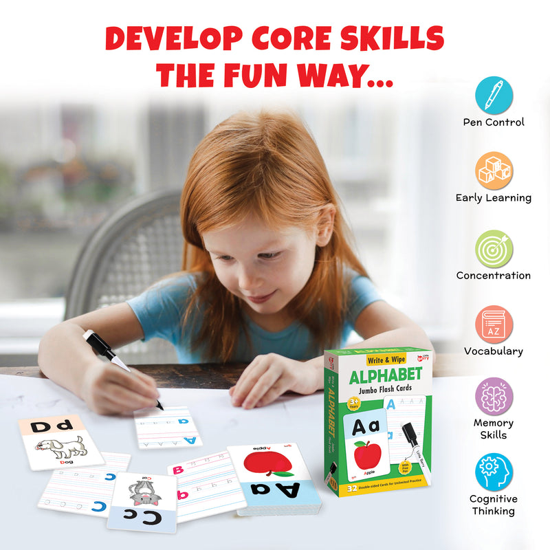 Little Berry ALPHABET Write & Wipe Jumbo Flash Cards (With Marker Pen) for Kids 2+ Years
