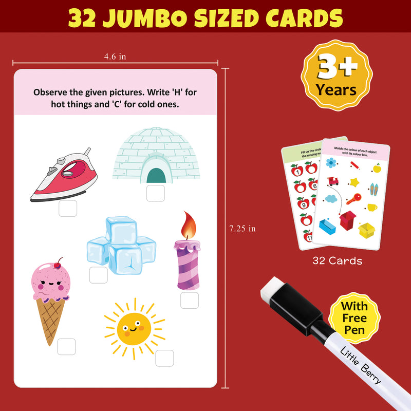 Little Berry ACTIVITY Write & Wipe Jumbo Flash Cards (With Marker Pen) - Educational Toy
