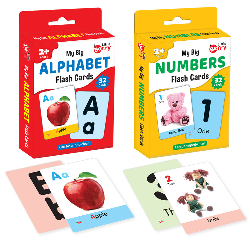 Little Berry Big Flash Cards for Kids (Set of 2): Alphabets and Numbers - 64 Cards