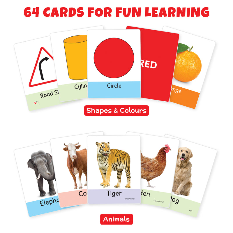 Little Berry Big Flash Cards for Kids (Set of 2): Shapes, Colours and Animals - 64 Cards