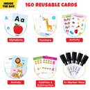 Little Berry Reusable Flash Cards Set for Kids - 160 Write and Wipe Cards with Marker Pen