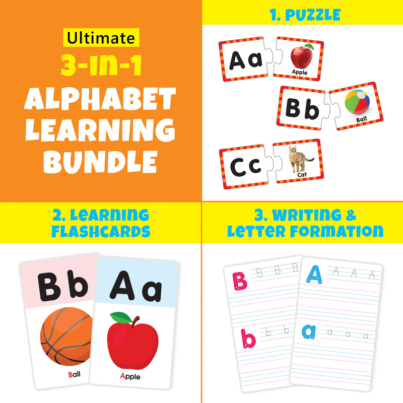Little Berry Alphabet Learning Puzzle (52 Pcs) & Flash Cards for Kids (32 Write & Wipe Cards)