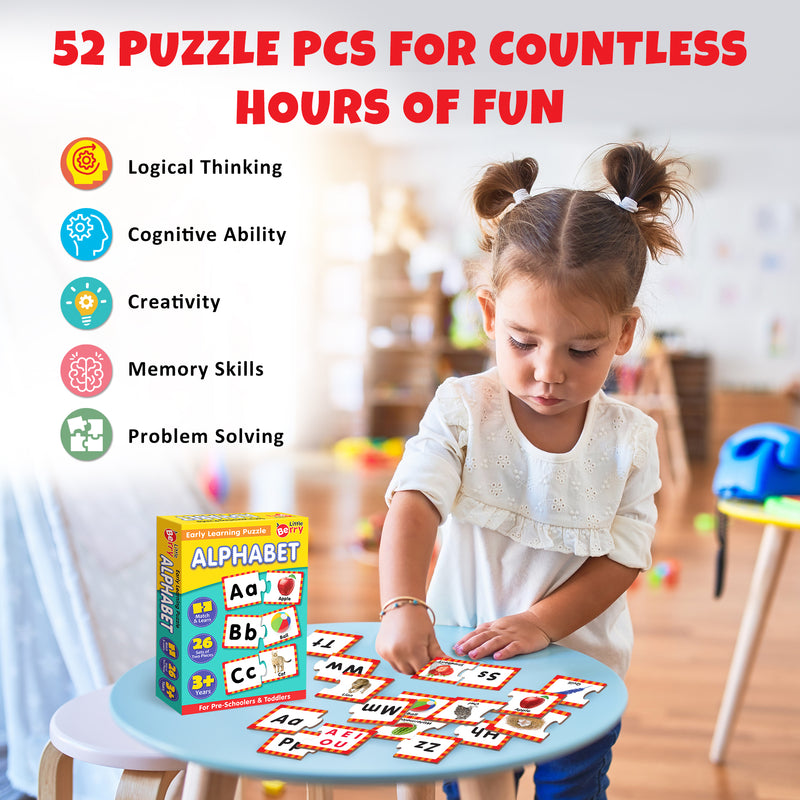 Little Berry Alphabet Learning Puzzle (52 Pcs) & Flash Cards for Kids (32 Write & Wipe Cards)