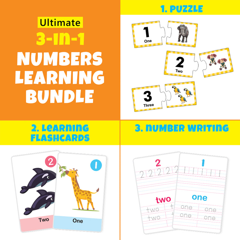 Little Berry Numbers Learning Puzzle (42 Pcs) & Flash Cards for Kids (32 Write & Wipe Cards)