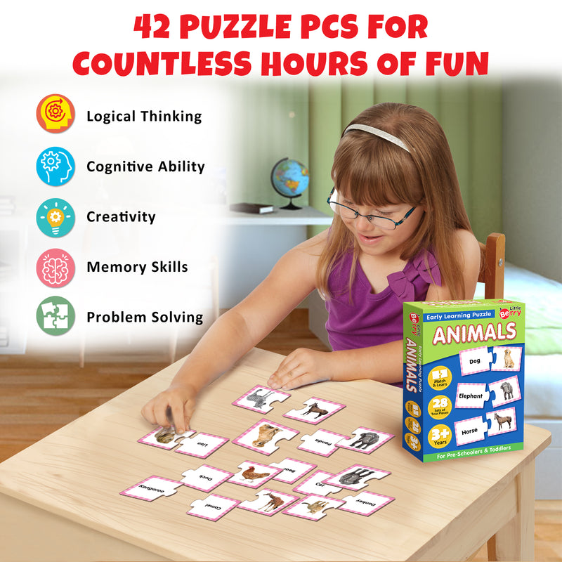 Little Berry Animals Learning Puzzle (42 Pcs) & Flash Cards for Kids (32 Write & Wipe Cards)