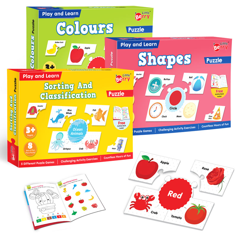 Little Berry Shape, Colour, Sorting & Classification Puzzle Combo For Kids With Activity Book