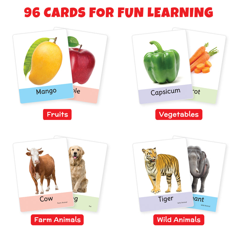 Little Berry Big Flash Cards for Kids (Set of 3): Fruits, Vegetables and Animals - 96 Cards