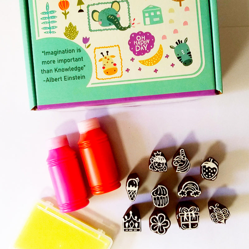 Handmade Block Print Wooden Stamps - The Lil Girls Stamping kit